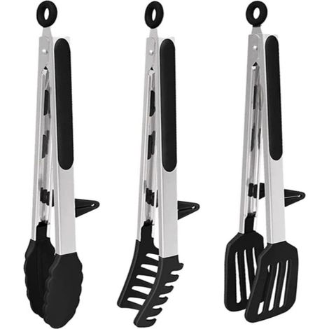 Ensemble de 3 Pinces de Cuisine en Acier Inoxydable Résistant à la Chaleur avec Embouts en Silicone, Pinces à Spaghetti et à BBQ pour Steak, Salade et Buffet (1/5)