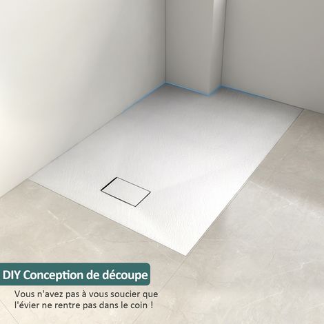 EMKE Receveur de douche, receveur de douche plat antidérapant SMC receveur de douche coupé sur mesure  90x90cm Blanc