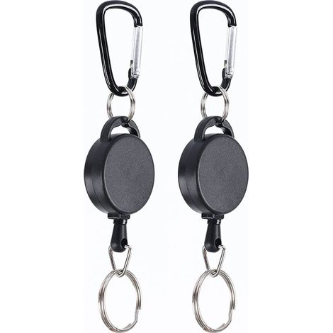 Einziehbare Schlüsselanhänger mit Karabinerhaken, 2er-Pack, schwarz.