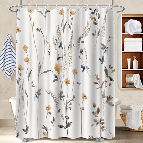 Rideau douche imperméable polyester 180x180 avec anneaux séparation douche pour cabine de douche (1/5)