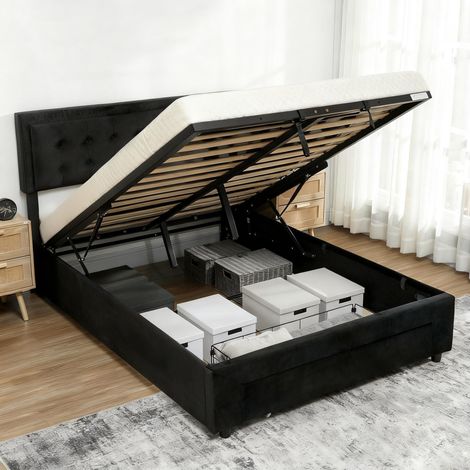 Ottoman Bed Frame, 4ft6 Double, 193.5 x 140 x 104 cm, Black (1/5)