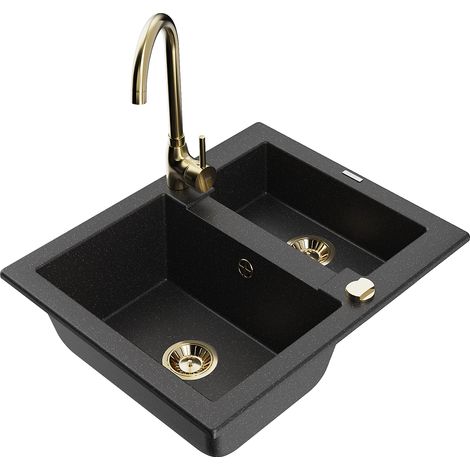 Mexen Carlos lavello in granito 1,5 vasca con miscelatore cucina Telma, nero/argento metallizzato - 6518-73-670200-50 (1/5)