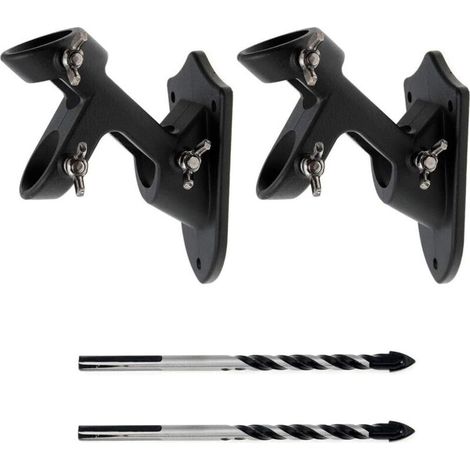 2 Supports mât drapeau aluminium 2 positions, antirouille, diam. int. 1", extérieur (vent), 2 perceuses incluses (noir)