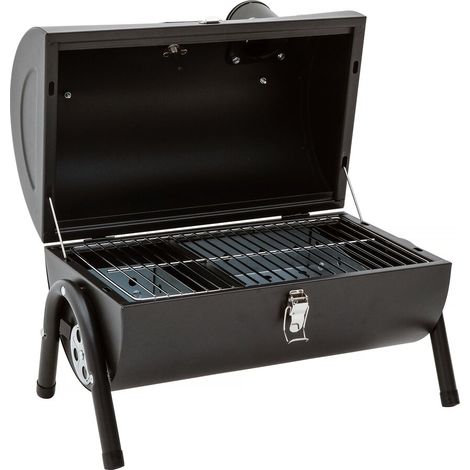 Habitat Et Jardin – Barbecue charbon portable avec cheminée – 42 x 27 x 43 cm – Acier – 2 compartiments à charbon – Thermomètre intégré
