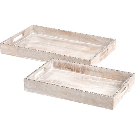 Conjunto de 2 bandejas de servir decorativo elegante expositor pasteles de madera de mango marrón claro Quena (1/5)