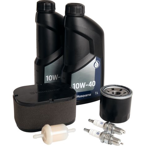 Husqvarna – Kit d'entretien pour Rider R214TC R216T AWD – 2 bougies HQT-7 – Filtre à air, huile, carburant – 2 x huile 10W-40 1L
