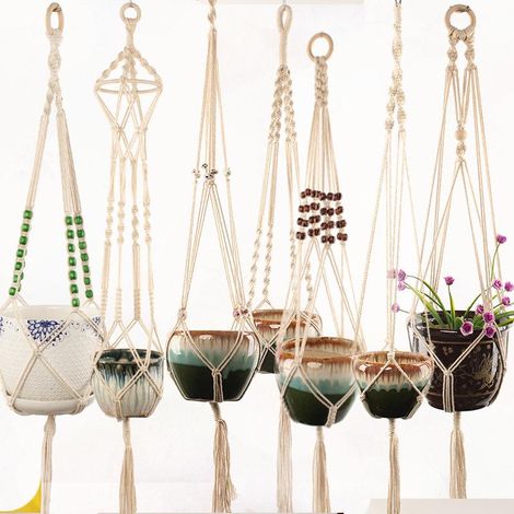 Filet suspendu pour pot de fleurs en corde de coton tressée, design créatif pour plantes vertes et jardinage (1/2)