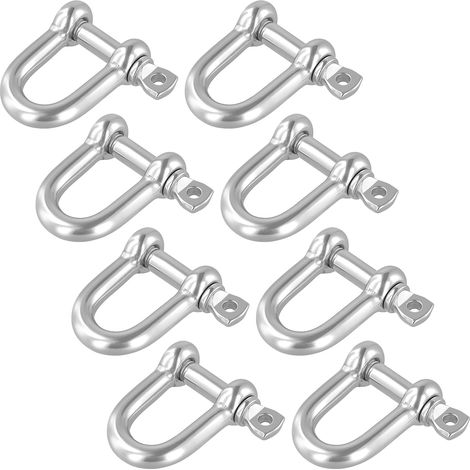 Fermoirs D 10 pièces, fermoir à anneau en D en acier inoxydable argenté pour chaînes, cordes (1/4)