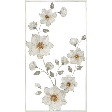 Pannello decorativo da parete Flix a fiori di ciliegio in ferro bianco e oro 50x90 cm