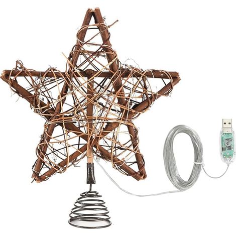 Étoile Décorative En Bois Avec LED - Base Spirale - Alimentation Par Piles - Décoration Noël Intérieur Extérieur - 26 x 5 x 30 cm - 1 Pièce (1/5)