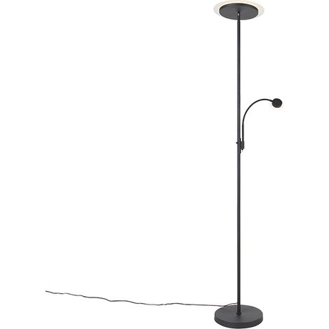 QAZQA Modern Floor Lamp Black Incl. LED with Reading Arm - Chala