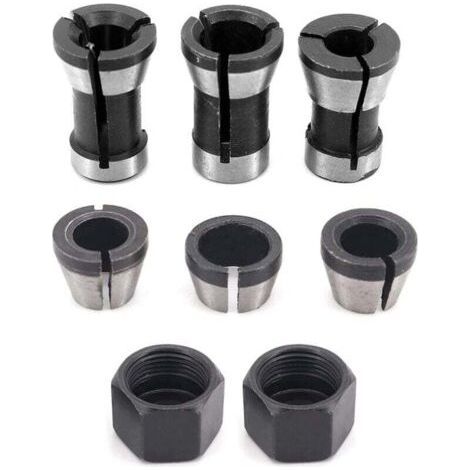 6 mandrini per fresatrice in acciaio ad alta precisione - 6 mm, 6,35 mm, 8 mm + 2 dadi