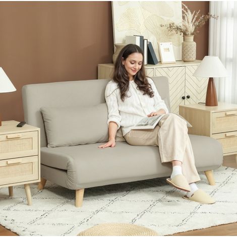lit adulte convertible 130 cm beige dossier réglable 3 en 1 OKMYHOME (1/3)