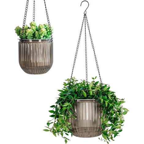 Lot de 2 pots de fleurs suspendus - 13,5/21 cm - Pour l'extérieur et l'intérieur - Pot de fleurs suspendu pour plantes (1/5)