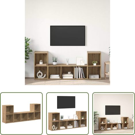 vidaXL Meuble tv mural bois - Ensemble meuble TV Montage mural 3 pcs Marron Bois d'ingénierie (1/5)