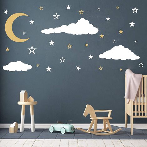 45 Stickers muraux Lune, Étoiles et Nuages, Décoration vinyle pour chambre d'enfant, Bébé, Salon (1/5)
