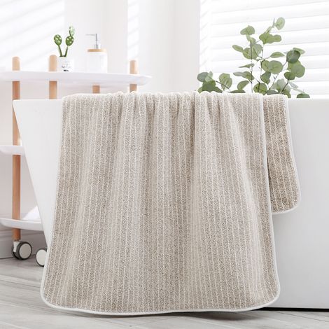 （1pcs）Thick and soft quick absorbent coral fleece striped bath towel-brown (1/2)