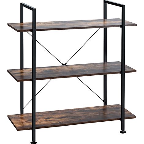 Libreria stile industriale con struttura in metallo, Scaffale multiuso con 3 ripiani per piante e fiori Marrone (1/4)