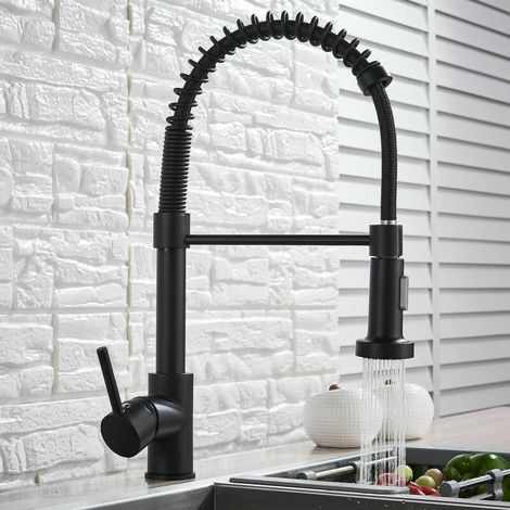 Black Kitchen Tap,Spring Kitchen Sink Mixer Tap with Pull Out Spray,Single Lever Sink Taps for Kitchen with 2-Mode Spray 360°Swivel,Hot & Cold Available (1/5)