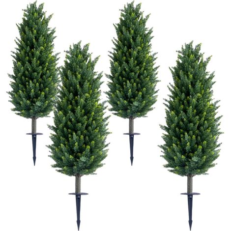 Arbre topiaire artificiel réaliste pour intérieur/externeérieur - Cèdre - Décoration maison, jardin, terrasse - Installation facile - Lot de 4, vert, hauteur 110 cm, 4 green PZ-1-132 (1/5)