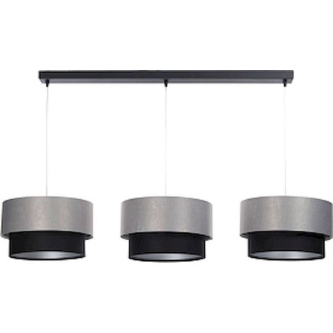 Suspension élégante duo textile noir et gris réglable design - Noir et gris satin avec argenté (1/5)