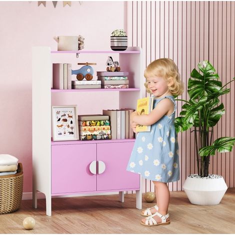 Kinderbücherregal mit 2 Regalen und 2 Schränken, MDF, rosa und weiß HAVRYA (1/4)