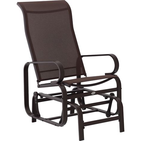 Fauteuil à bascule pour jardin, terrasse ou balcon, en métal, couleur marron, dimensions 60 x 78 x 105 cm.