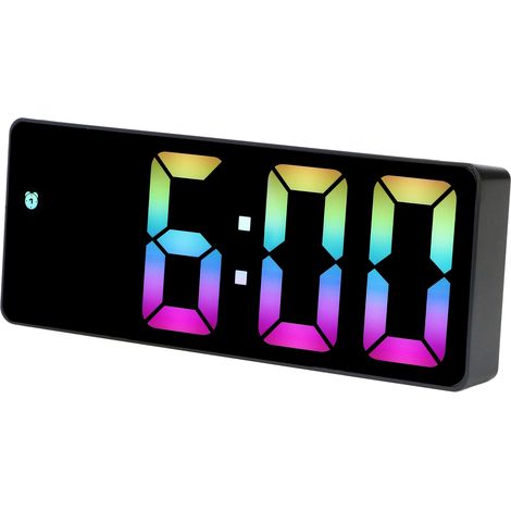 Réveil numérique LED coloré, grand écran LED, style C, pour la chambre à coucher, boîtier noir, cadran noir (1/5)