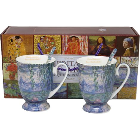 Tazze in porcellana da 300 ml, 2 pezzi con cucchiaini, modello Ninfee di Monet, in omaggio. (1/5)