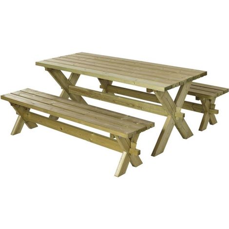 Plus Nostalgie Sitzgarnitur 1 Tisch & 2 Bänke Gartenbänke (1/2)