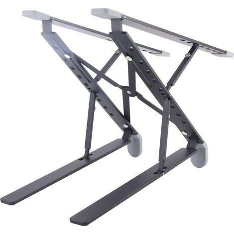 Support pour ordinateur portable réglable, double pliable, support de bureau en aluminium, rehausseur pour PC avec dissipation de chaleur, noir (1/5)