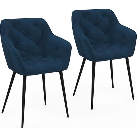 Set di 2 sedie da pranzo, poltrone imbottite LYA in velluto blu petrolio