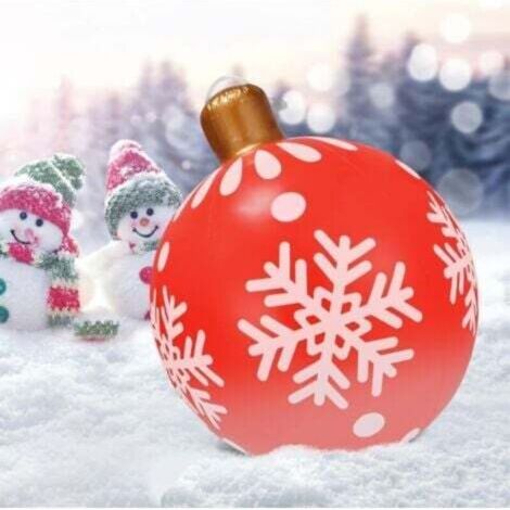 Boule de Noël gonflable de 66 cm en PVC épais écologique avec motif flocons de neige rouge A pour sapin, jardin et maison (1/3)
