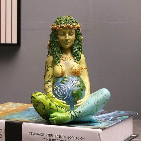 Statue Gaia Mère Terre en Résine, 18cm, Décoration Jardin, Bureau, Maison, Cadeau Maman, Art Extérieur Brun (1/5)