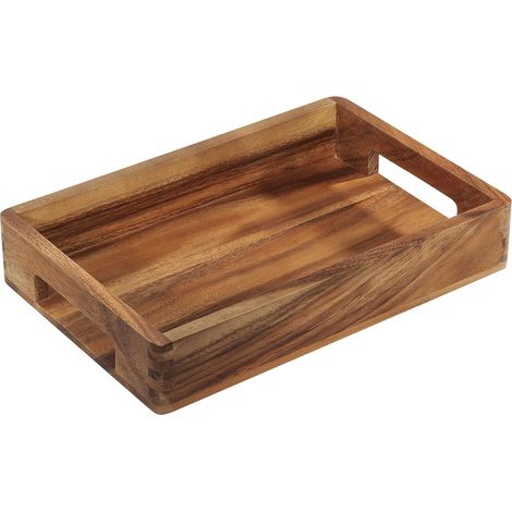 Plateau de service en bois d'acacia - Plateau avec poignées - Plateau à petit-déjeuner - Plateau en bois décoratif - Plateau pour vaisselle - Bois dur issu de sources durables - 33 x 22 x 6 (1/3)