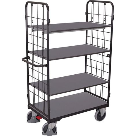 VARIOfit Etagenwagen, niedrig, Stirnwände vergittert mit 4 Etagen 1000x700mm Anthrazitgrau RAL 7016