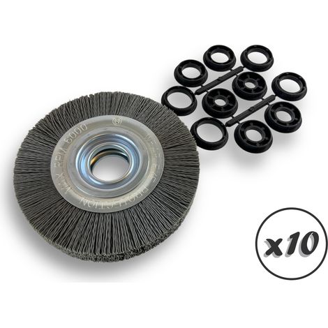 Lot de 10 brosses circulaires NYLON Abrasif Ø 150 mm Epaisseur 2 rangs Carbure silicium Grain 240 Alésage 32 mm + réducteur bague 25/22/20/16/12 mm Touret ponceuse Kibros 235152KR240x10 (1/5)