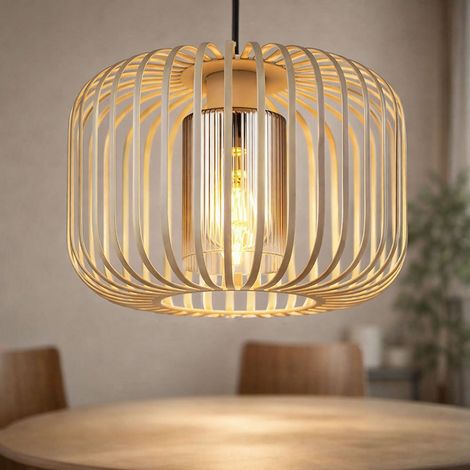 Hängelampe sandfarben Wohnzimmerlampe Pendellampe rauch Glas Küchenlampe Gitter Retro, Metall Glas, 1x E27, DxH 28x120 cm