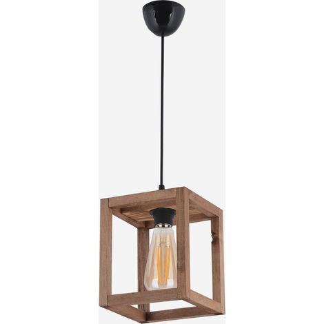 Holz-Hängeleuchte E27 mit verstellbarem Kabel Cube