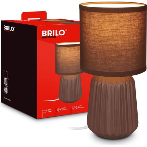 Briloner Nachttischlampe Keramikfuß Ø13x27 cm E14 Fassung max. 25W Kabelschalter Braun - Tischlampe Wohnzimmer Schlafzimmer Flur (1/5)