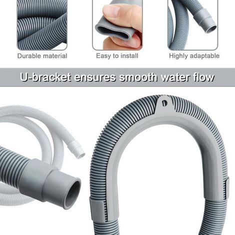 Tuyau d’évacuation d’eaux usées de 3 m pour machine à laver, avec raccord universel et 2 colliers de serrage inclus (1/5)
