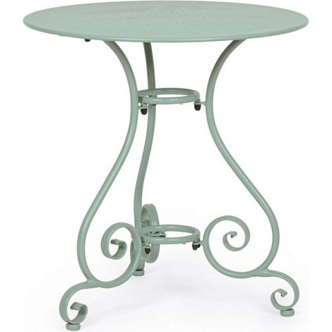 TAVOLO GIARDINO ESTERNO ACCIAIO TONDO VINTAGE VERDE FROSTY PER ESTERNO 70X72 CM
