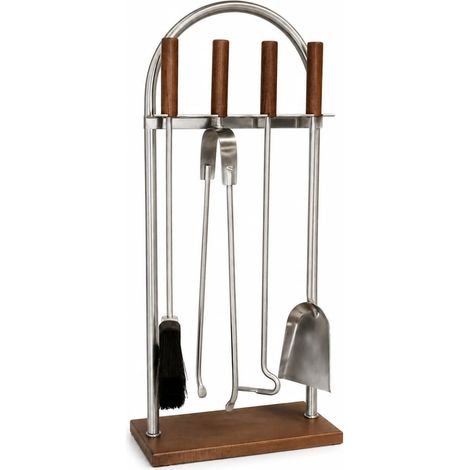 Kaminofenbesteck Edelstahl mit Holz - elegante Kamingarnitur Ofenbesteck 5-tlg. (1/5)