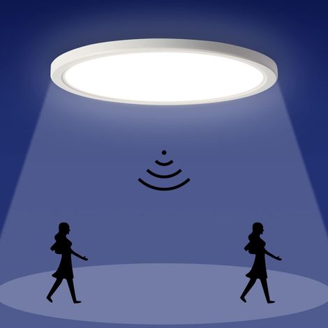 Plafonnier Led Detecteur De Mouvement, Luminaire Intérieur Plafonnier, Lampe Plafond Panneau, Éclairage de Plafond pour Couloir Et Garage, 18W, 1800Lm, 4000K, Ip44, Weiß, 22Cm, Éclairage de Plafond (1/5)