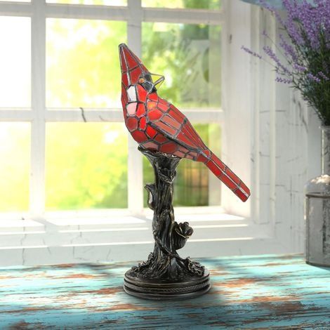 Créativité Lampe de Table à la Main Style Tiffany Lampe de Bureau Lampe de Chevet avec vitrail pour Lampe de Chevet veilleuse éclairage intérieur Needed,15 cm,Rouge (1/5)
