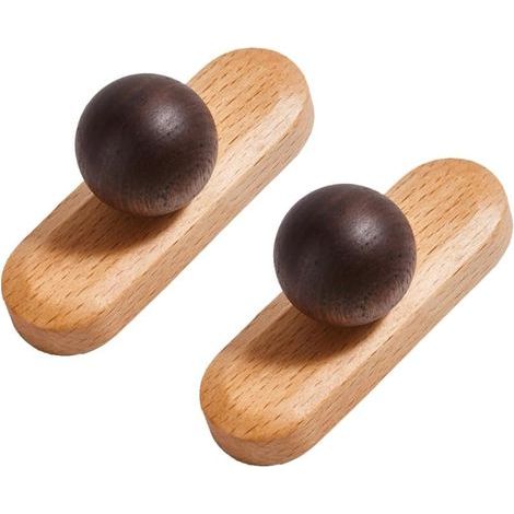 Lote de 2 tiradores decorativos para muebles con forma de bola, estilo moderno, de madera de haya con base de nogal negro, para armarios, cajones, cocina, dormitorio (0MM) (1/5)