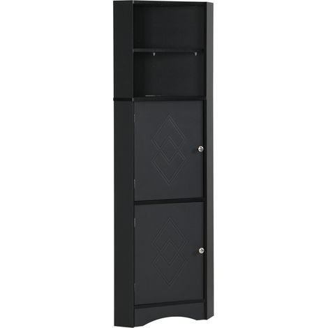 Armoire d'angle pour salle de bain avec deux étagères réglables, 36.5 x 36.5 x 155 cm, noir (1/5)