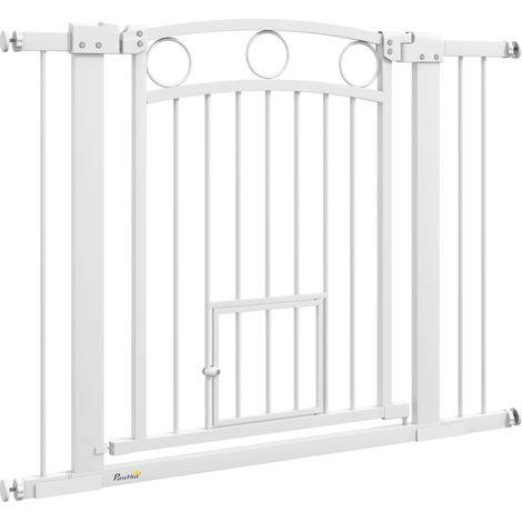 Barrière pour animaux, barrière d'escalier de 77 cm, largeur réglable de 76 à 104 cm, avec chatière, pour escaliers et portes, blanche