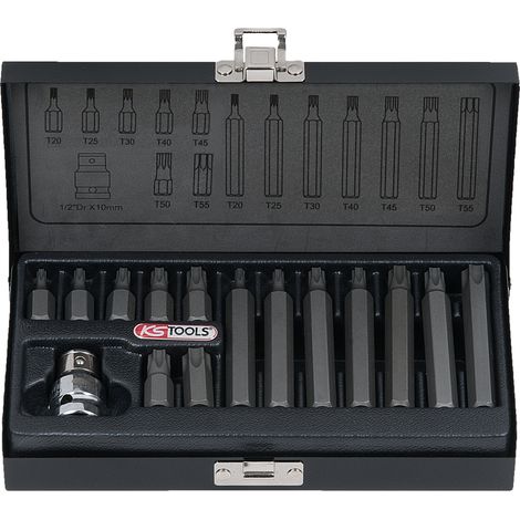 Kstools – Coffret d'embouts KS TORX 15 pièces – T20 à T55 – Acier nickelé – Pour visseuse et visseuse à percussion