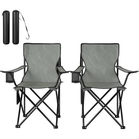 Set de 2 sillas de camping plegables con portavasos y bolsillo de malla gris oscuro (1/5)